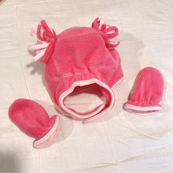 Old Navy | Pink Fleece Hat & Mittens sz 12-24 months - Picture 2 of 8
